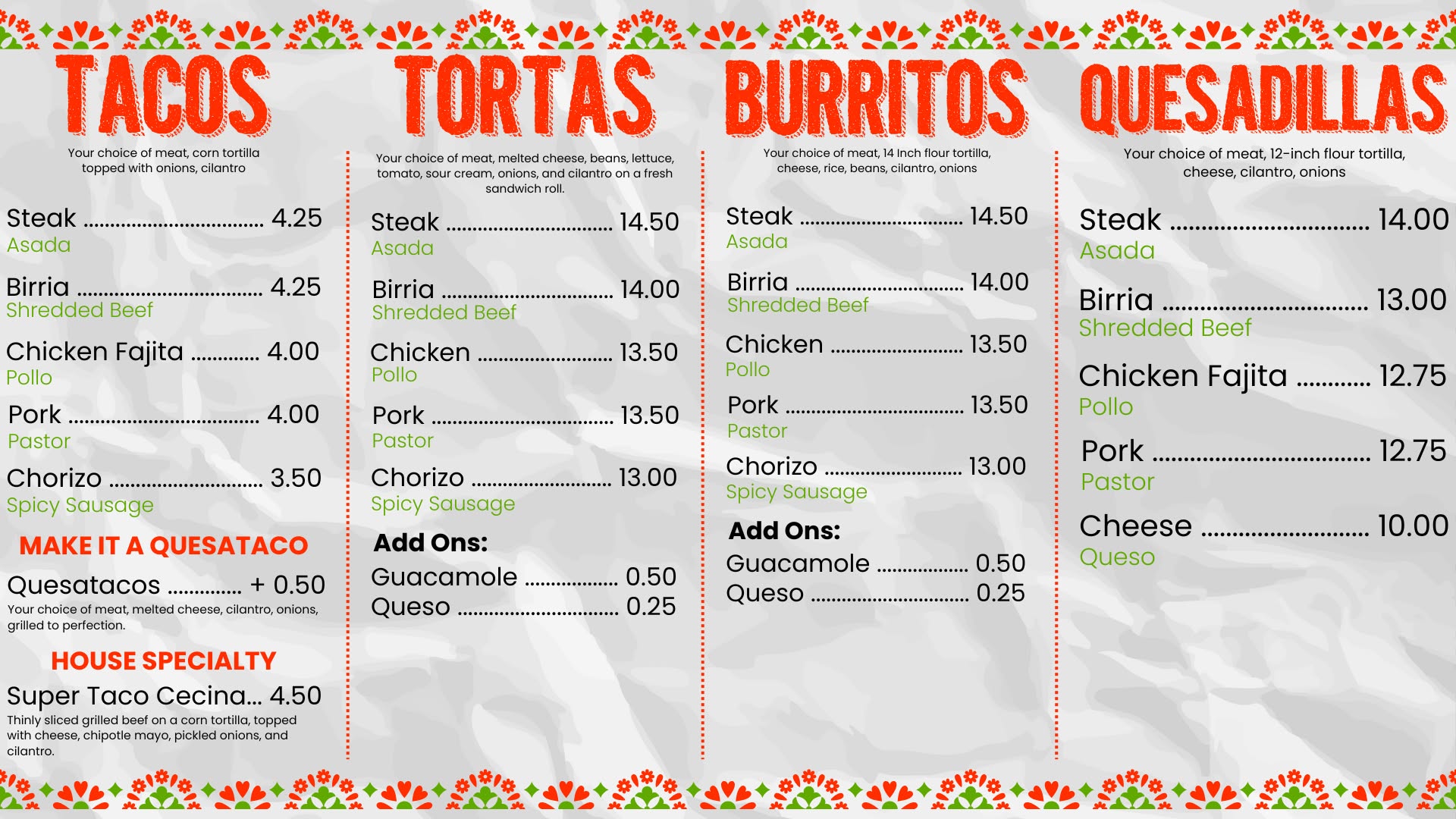 Our Menu